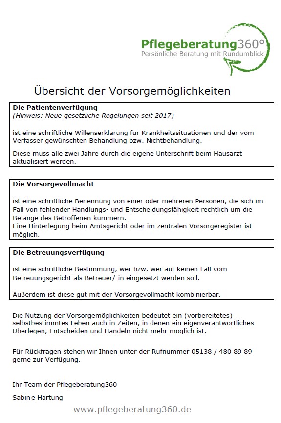 Übersicht der Vorsorgemöglichkeiten